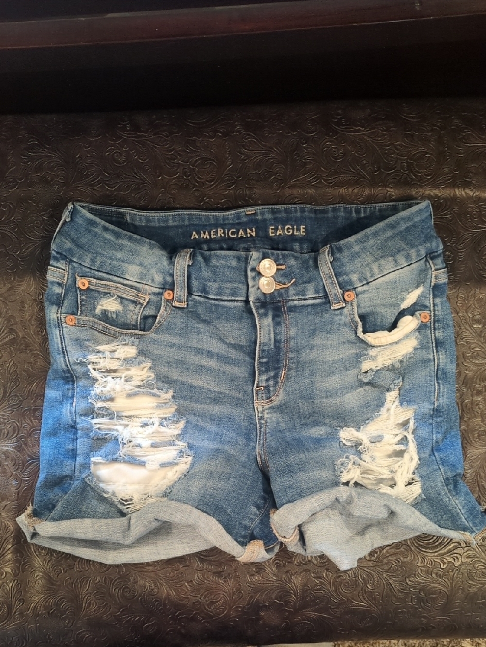 American Eagle Outfitters Distressed Rolled Hem Jean Shorts Curvy Midi 8
